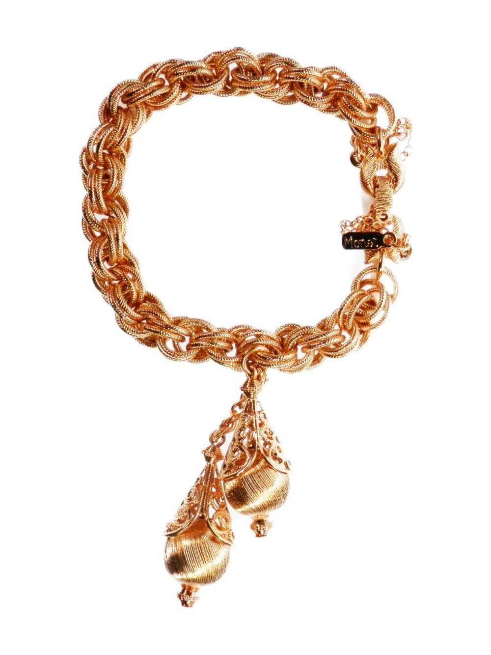 Vtg Monet Bolero Tassel Bracelet 1970s Gold Tone Dangle Signed Chain Chunky 7"